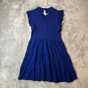 AMADI x ANTHROPOLOGIE Sz XS Alder Tiered Flutter Sleeve Linen Tunic Dress‎ Blue